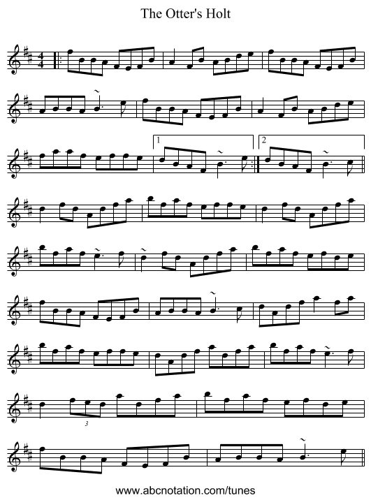 The Otter's Holt - staff notation