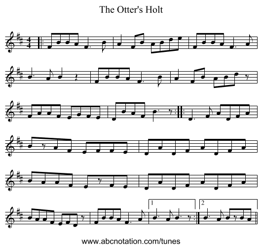 The Otter's Holt - staff notation