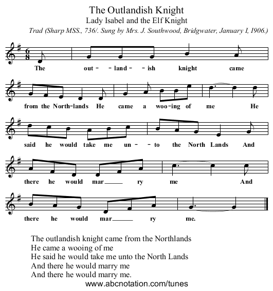 The Outlandish Knight - staff notation