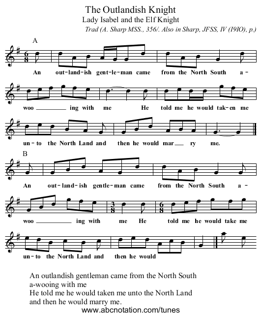 The Outlandish Knight - staff notation