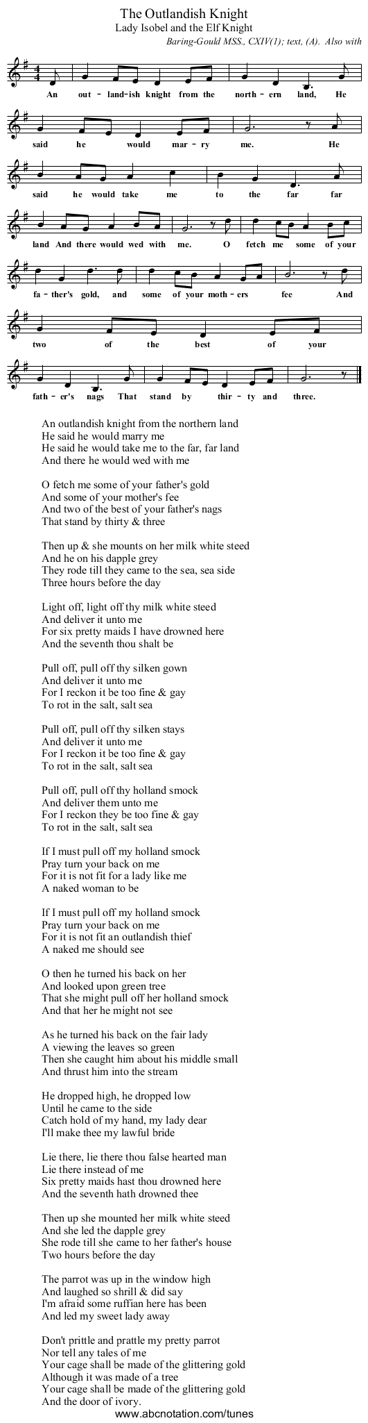 The Outlandish Knight - staff notation