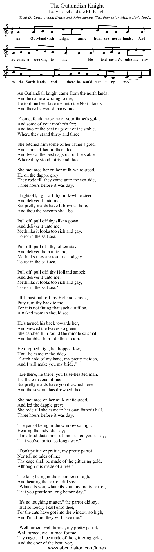 The Outlandish Knight - staff notation