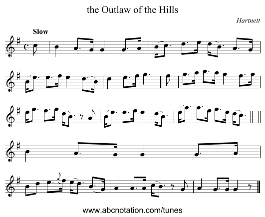 the Outlaw of the Hills - staff notation