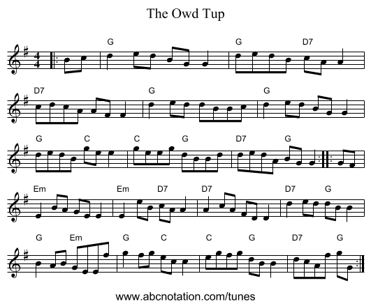 The Owd Tup - staff notation