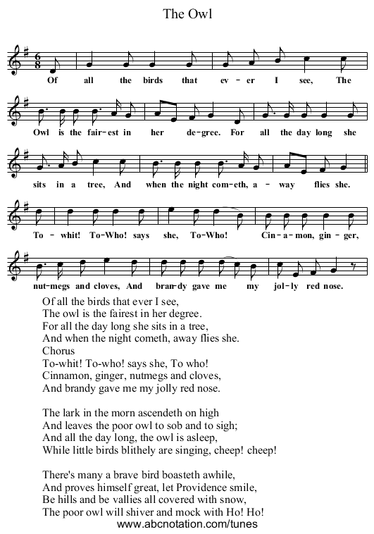 The Owl - staff notation