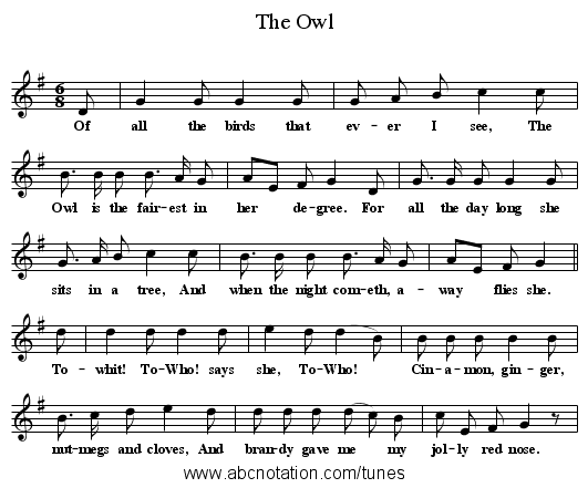 The Owl - staff notation