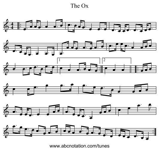 The Ox - staff notation