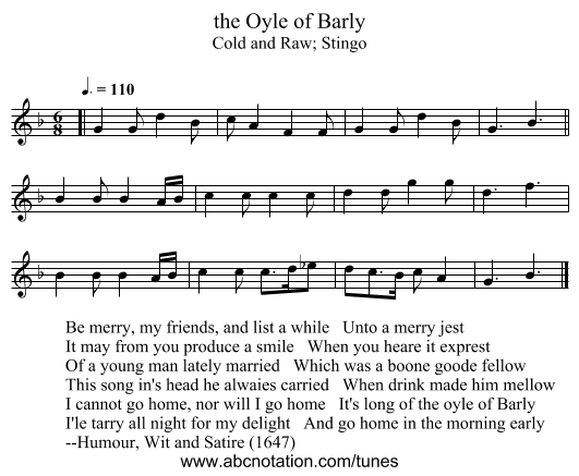 the Oyle of Barly - staff notation