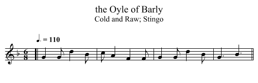 the Oyle of Barly - staff notation