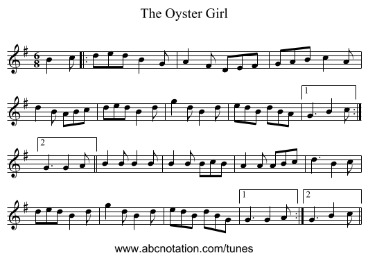 The Oyster Girl - staff notation