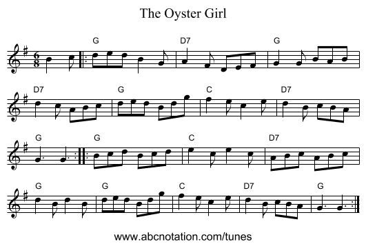 The Oyster Girl - staff notation