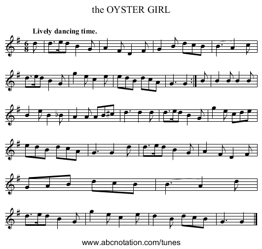 the OYSTER GIRL - staff notation