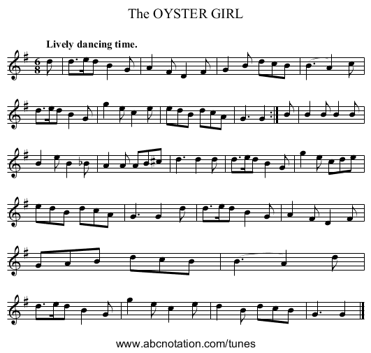 The OYSTER GIRL - staff notation