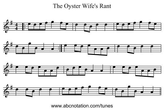 The Oyster Wife's Rant - staff notation