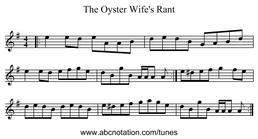 The Oyster Wife's Rant - staff notation