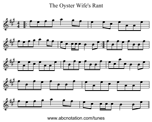 The Oyster Wife's Rant - staff notation