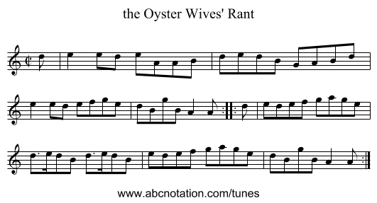 the Oyster Wives' Rant - staff notation