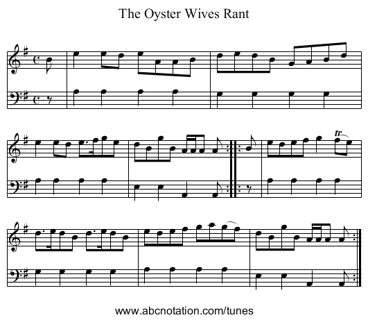The Oyster Wives Rant - staff notation