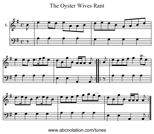 The Oyster Wives Rant - staff notation