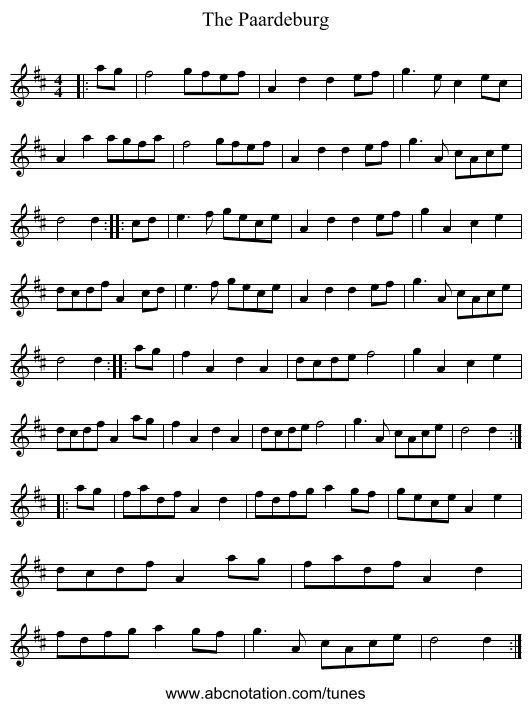 The Paardeburg - staff notation