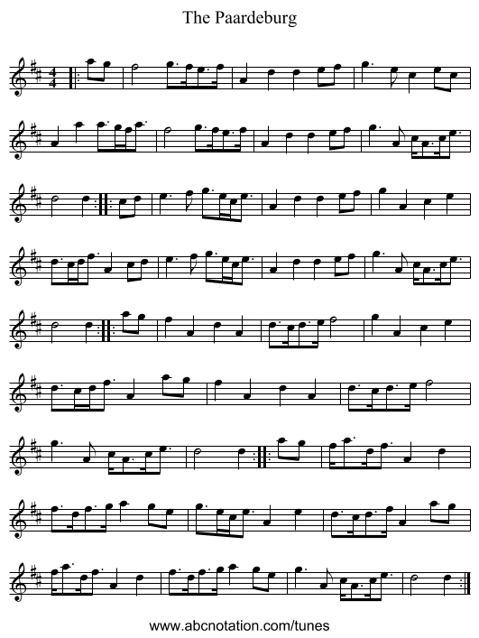 The Paardeburg - staff notation