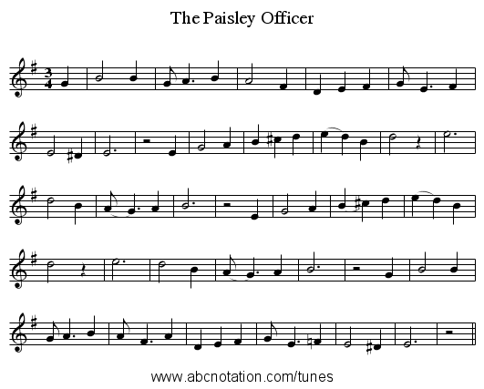 The Paisley Officer - staff notation