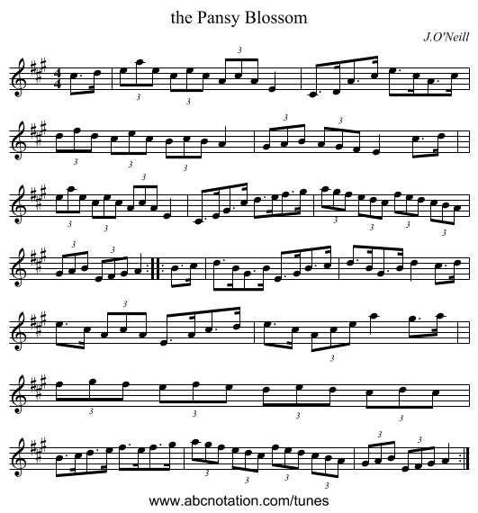 the Pansy Blossom - staff notation