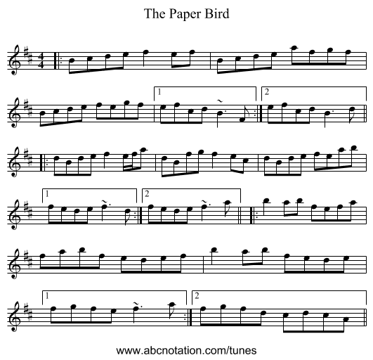 The Paper Bird - staff notation