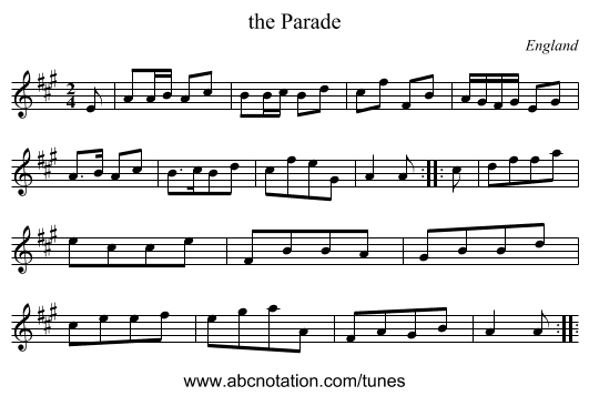 the Parade - staff notation
