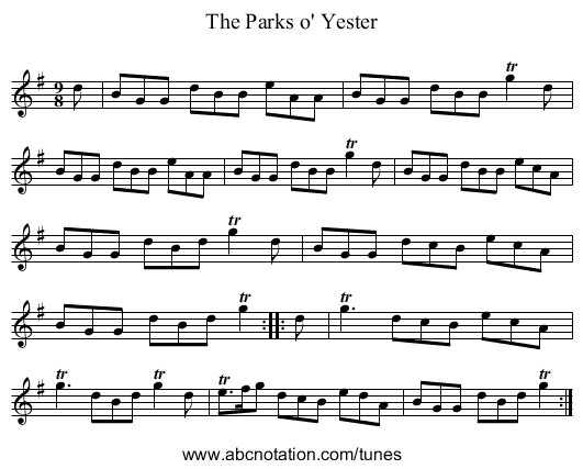 The Parks o' Yester - staff notation