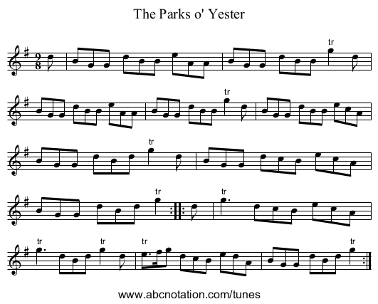 The Parks o' Yester - staff notation