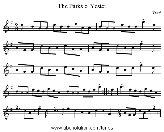 The Parks o' Yester - staff notation