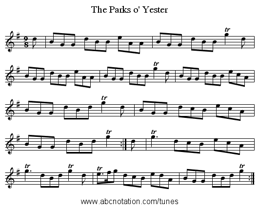 The Parks o' Yester - staff notation