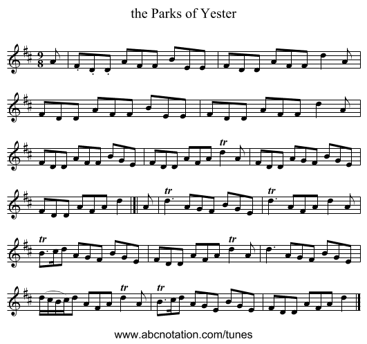 the Parks of Yester - staff notation
