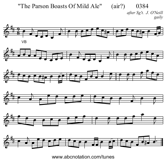 The Parson Boasts Of Mild Ale      (air?)       0384 - staff notation
