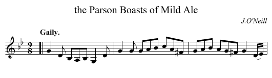 the Parson Boasts of Mild Ale - staff notation