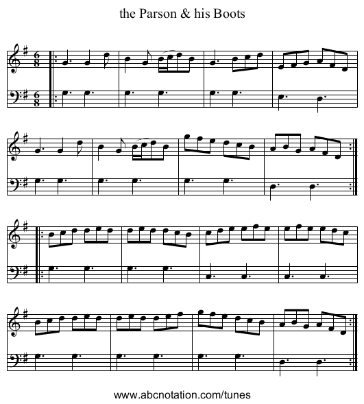 the Parson & his Boots - staff notation