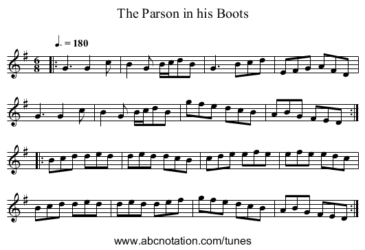 The Parson in his Boots - staff notation