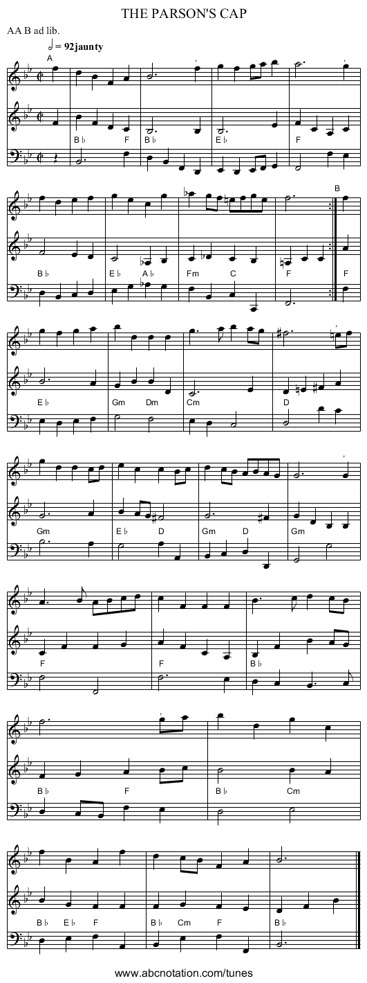 THE PARSON'S CAP - staff notation