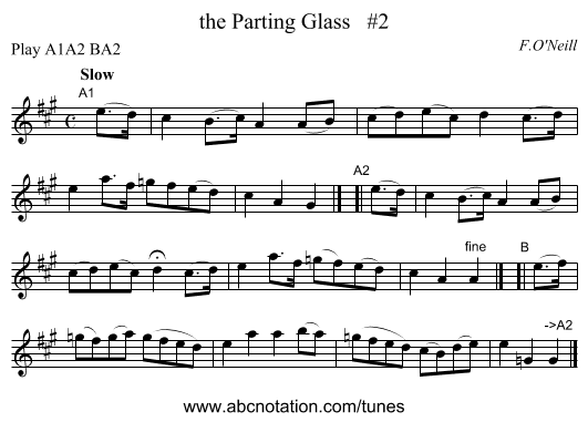 the Parting Glass   #2 - staff notation