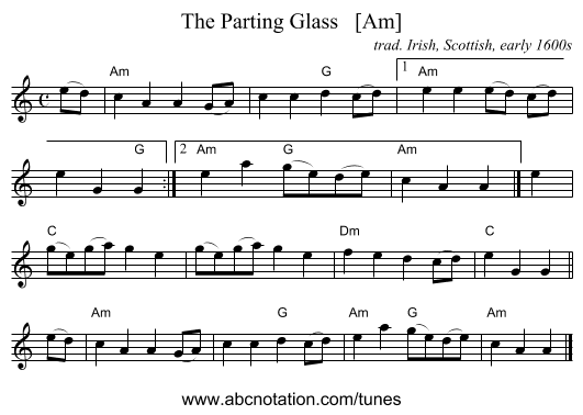 The Parting Glass   [Am] - staff notation