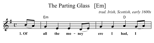 The Parting Glass   [Em] - staff notation