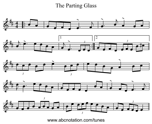 The Parting Glass - staff notation