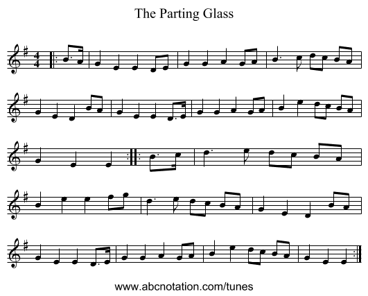 The Parting Glass - staff notation