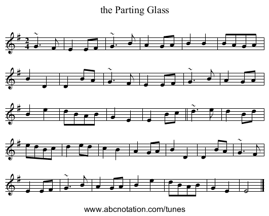 the Parting Glass - staff notation