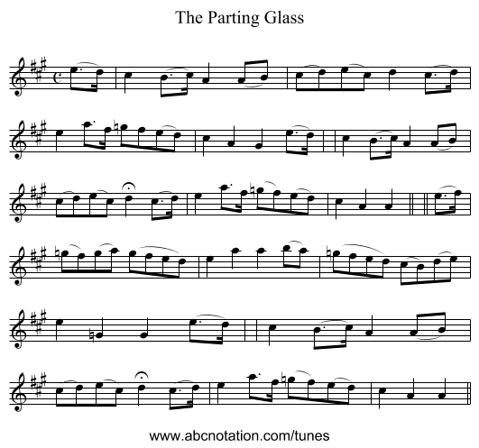 The Parting Glass - staff notation
