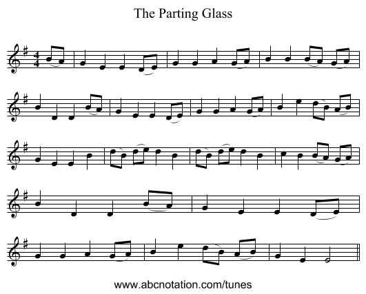 The Parting Glass - staff notation