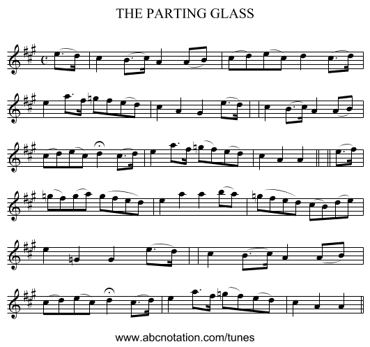 THE PARTING GLASS - staff notation