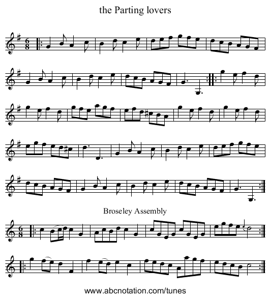 the Parting lovers - staff notation