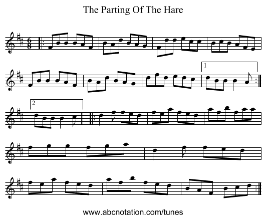 The Parting Of The Hare - staff notation